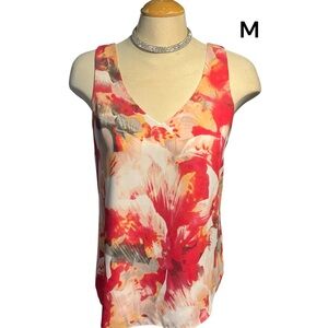RW&CO Floral Tank Top Size Medium Lined V Neck Front & Back